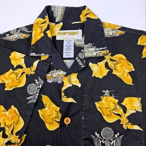 Kamp Shirt US Army Tanks Eagle Crest Men's Medium Button Up Military Floral VTG.